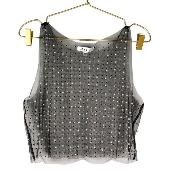 Love J Pearl & Gem Embellished See-Through Mesh Crop Top Large – 312 - Picture 2 of 10
